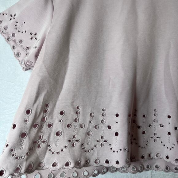 Elie Tahari Eyelet Scallop Hem Blouse Pink Short Sleeve Top Size XL - Picture 5 of 6